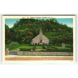 Vintage Linen Postcard St. Joseph's Church Bryson City NC 1940s